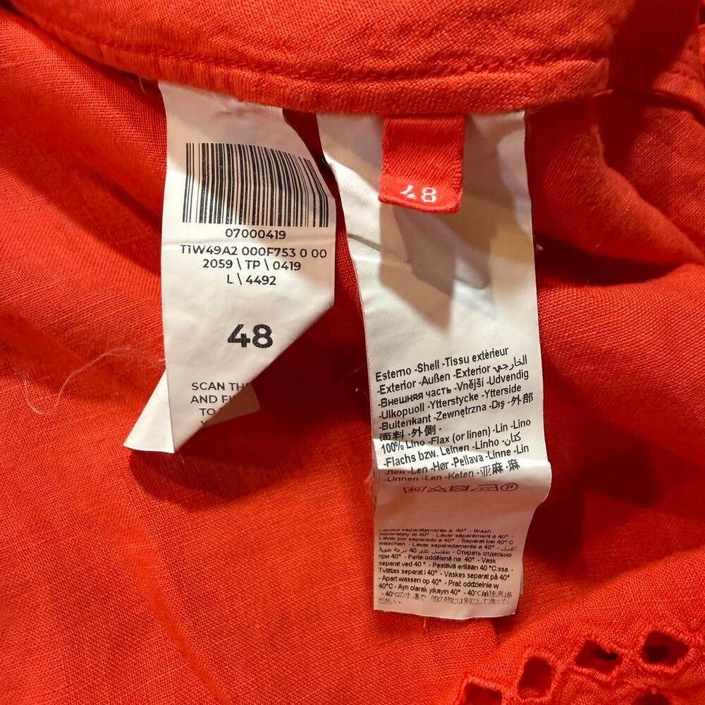120% Lino Coral Bold Pink Linen Natural Fiber Italian Summer Eyelet Dress L / 48 - Picture 9 of 10